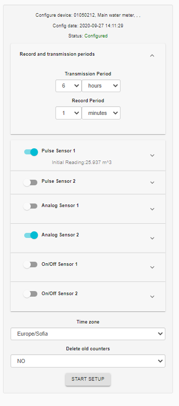 Data logger configuation menu