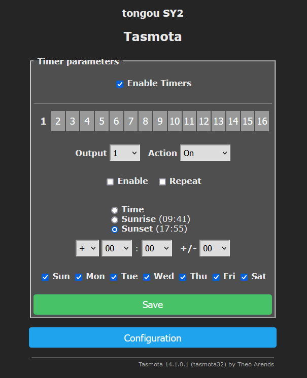 setting tasmota timer